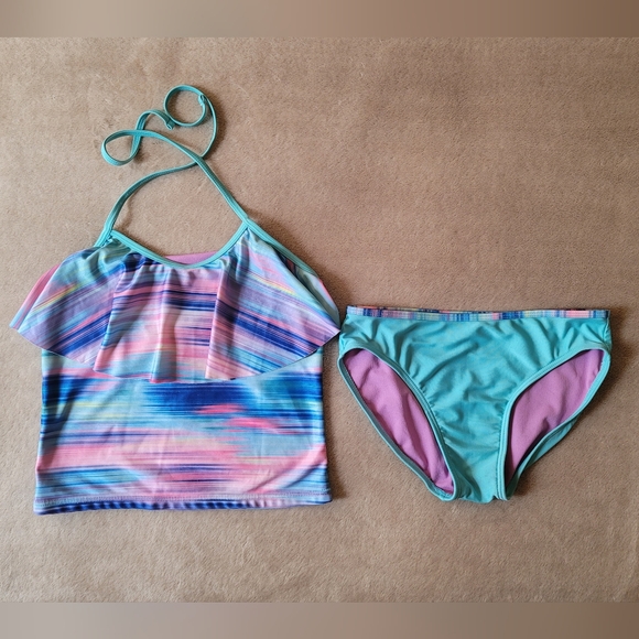 Cat & Jack Girl Multicolor Tankini Swimsuit Set Size L (10-12) - Picture 1 of 2